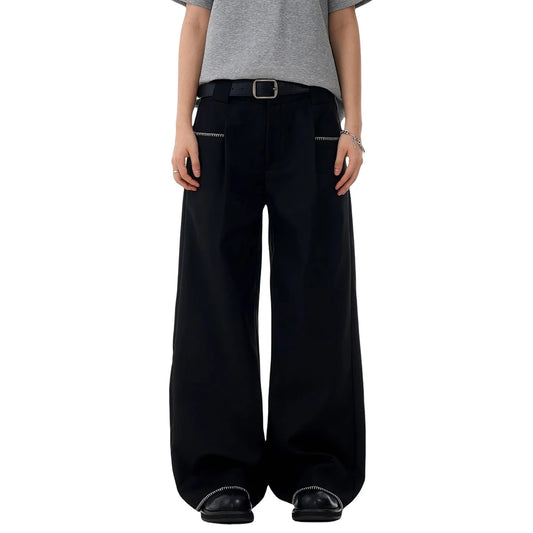 Vintage Pleated Solid Color Casual Pants