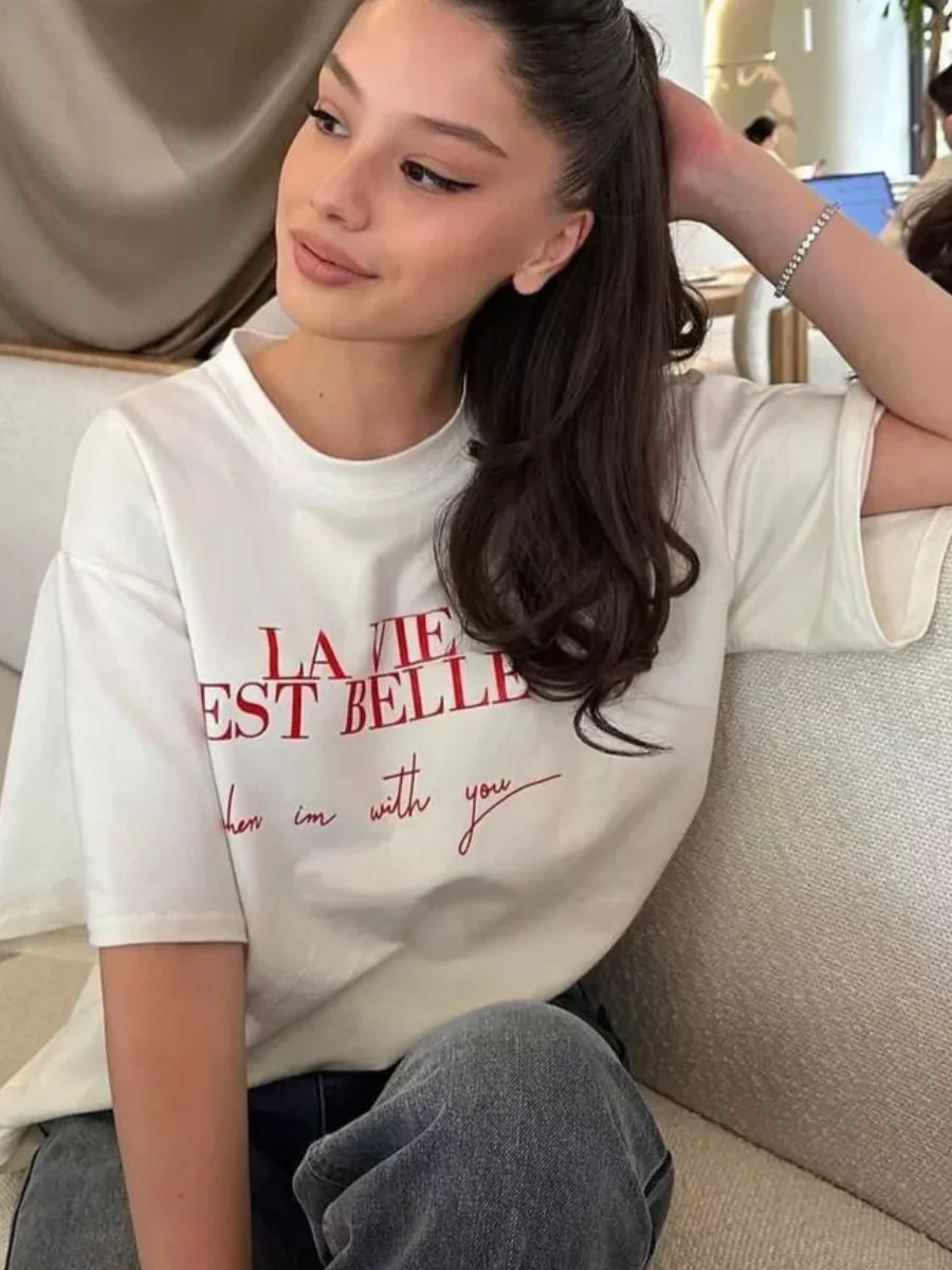 American Personality Printed Mid-Length Cotton T-Shirt