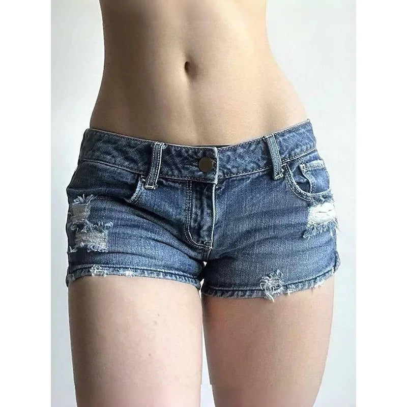 Vintage Low Waist Blue Denim Shorts