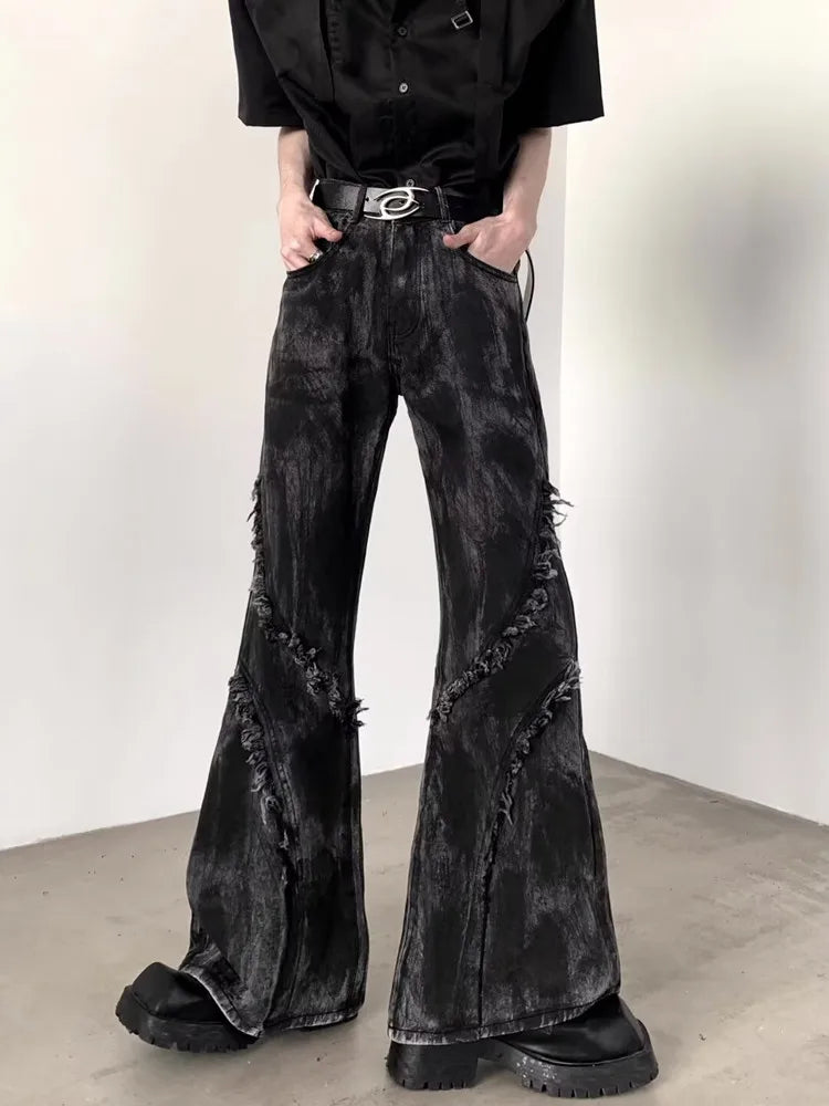 Black Washed Stacked Flare Denim Jeans