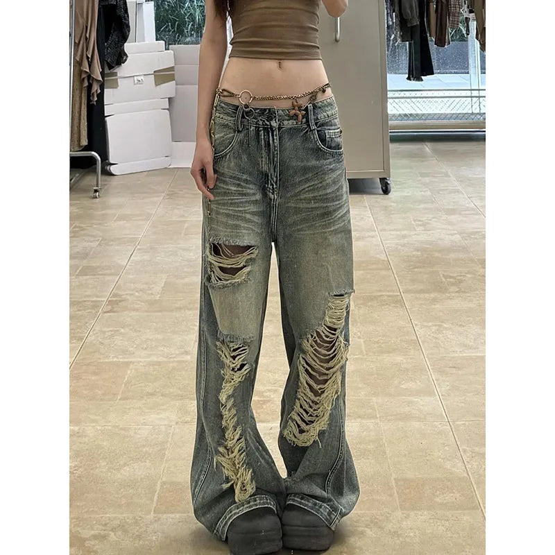 Vintage Washed Denim High Waist Jeans