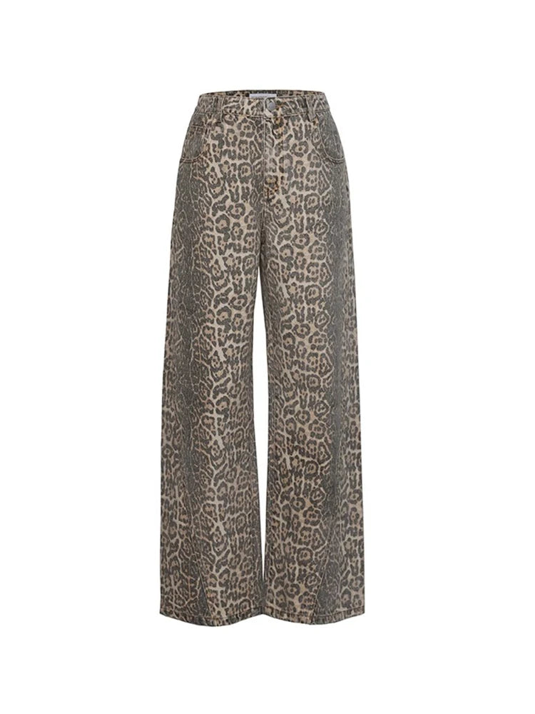 Leopard Print Oversize Wide Leg Jeans