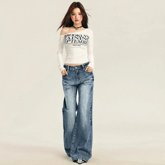 Vintage Washed Denim High Waisted Jeans
