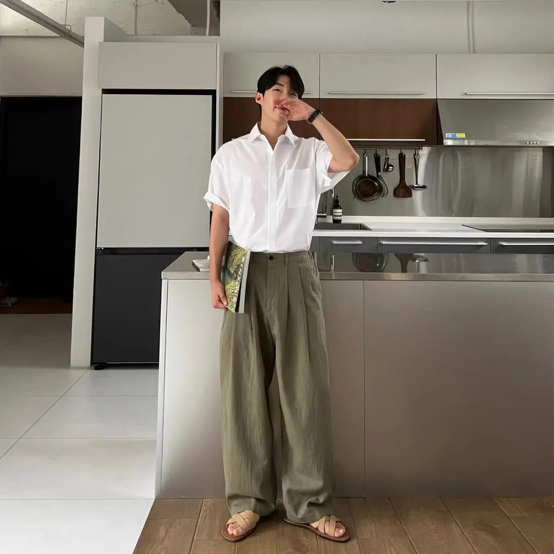 High End Military Green Linen Pants