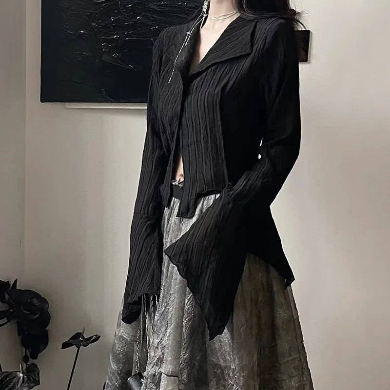 Gothic Black Irregular Designer Blouse Shirt
