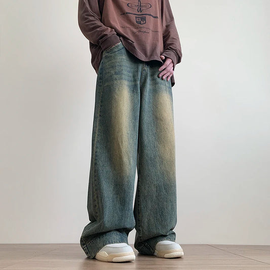 Vintage Distressed Blue Wide Leg Jeans