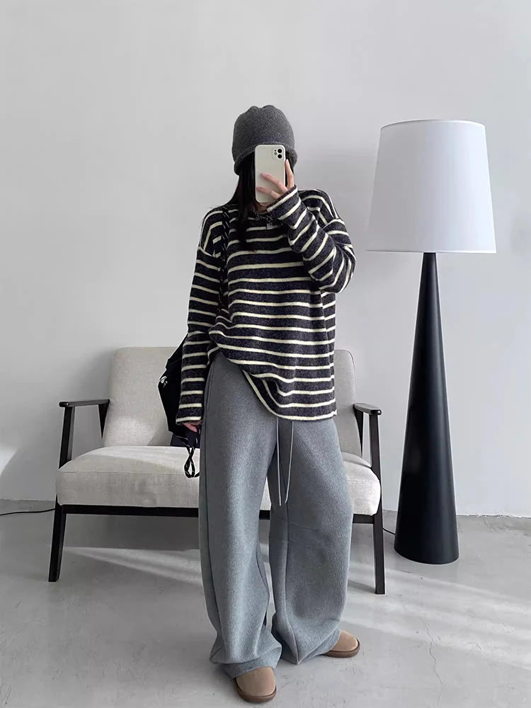 Retro Striped Lazy Style Long T-Shirt