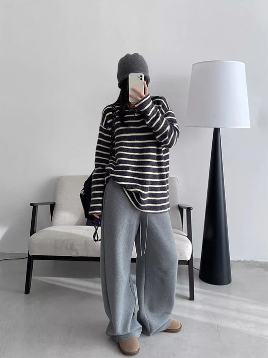 Retro Striped Lazy Style Long T-Shirt