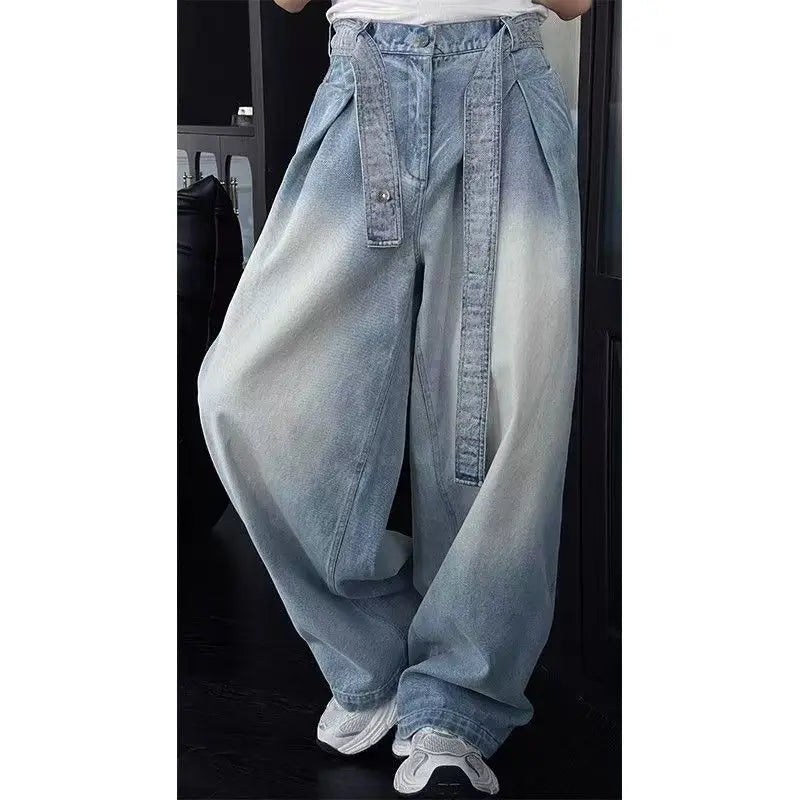 Wide Leg Patchwork Jeans Korean Jeans