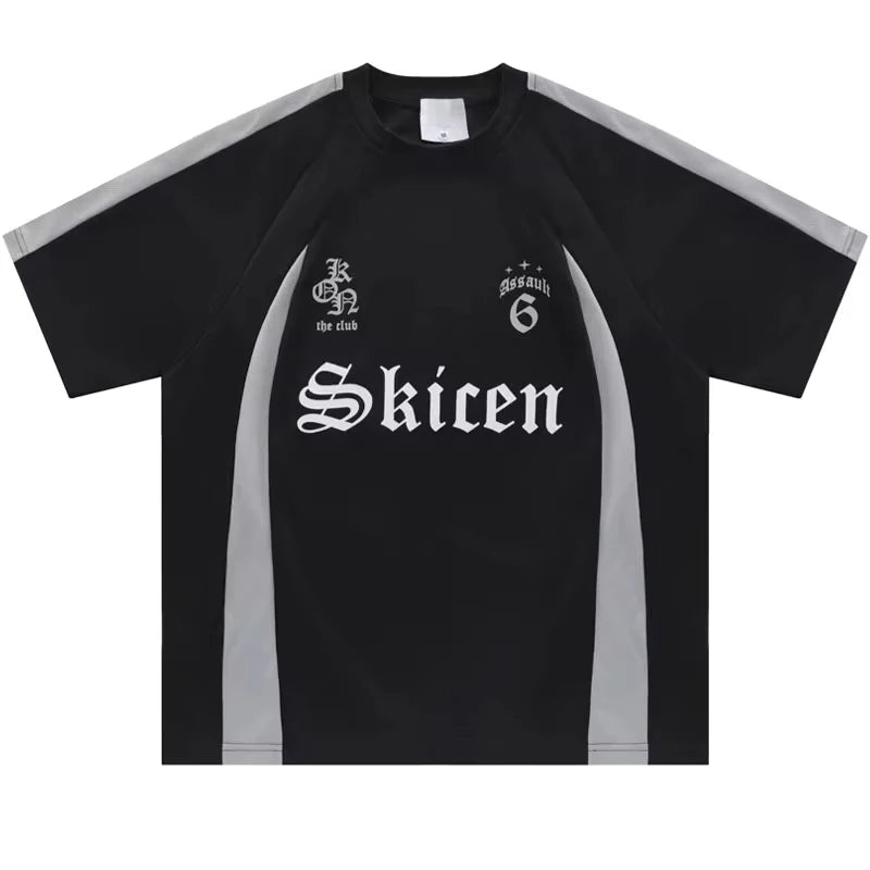 Retro Patchwork Hip Hop Letter T-Shirt