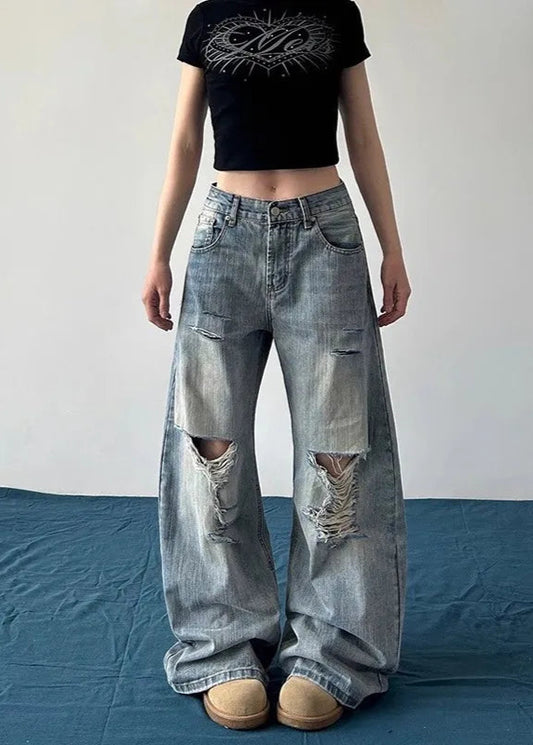 Vintage Baggy Ripped Wide Leg Jeans