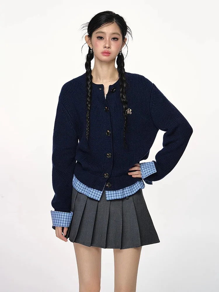 Versatile Spliced Knit Sweaters Women Cardigan