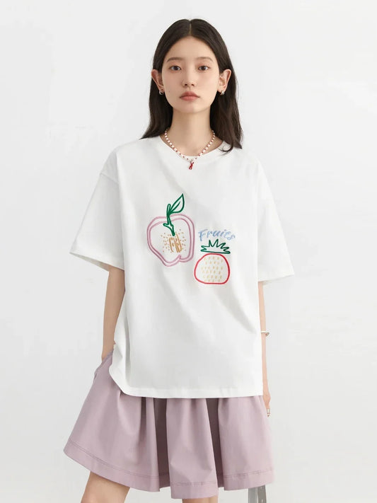 Embroidered Loose Fit Fruit Line T-Shirt