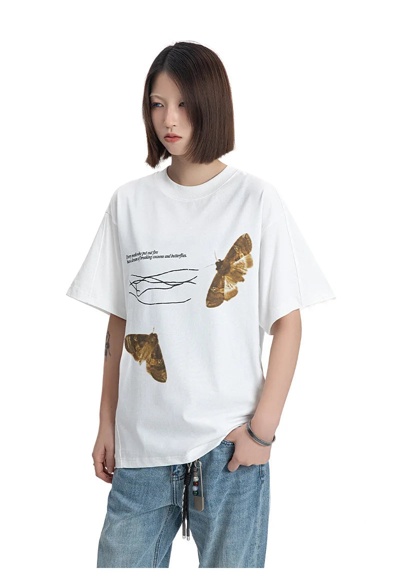 Extreme Vintage Butterfly Print Splicing T-Shirt