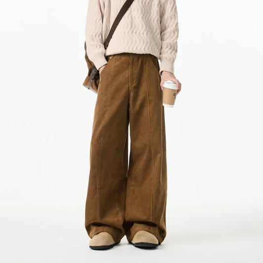 Retro Beige Corduroy Wide Leg Pants