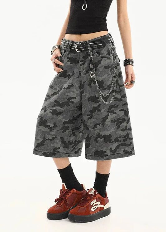 High Waist Camouflage Slim Fit Jorts