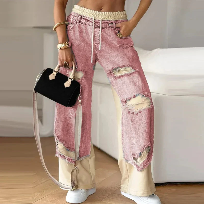 Vintage Denim Splicing Hip Pants