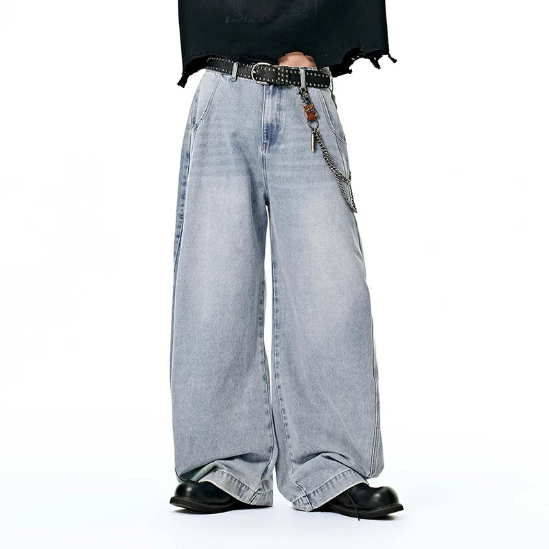 American Oversized Washed Denim Wide Jeans