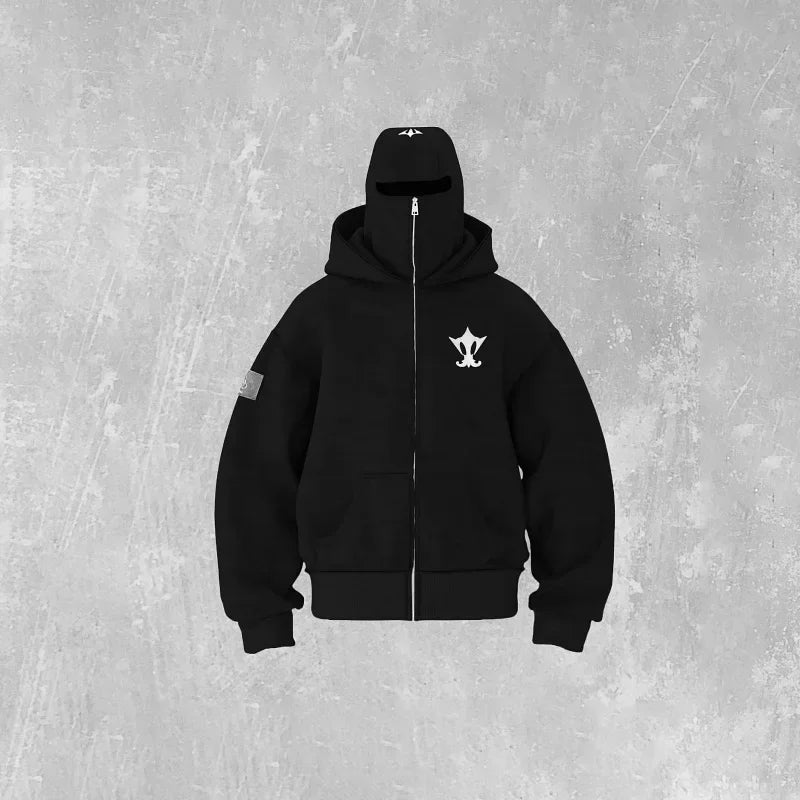 Oversized Embroidered Ninja Zip Up Shirt