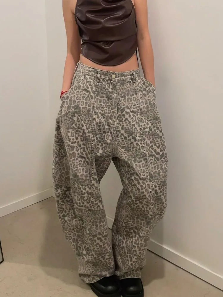 Leopard Print Loose Wide Leg Pants