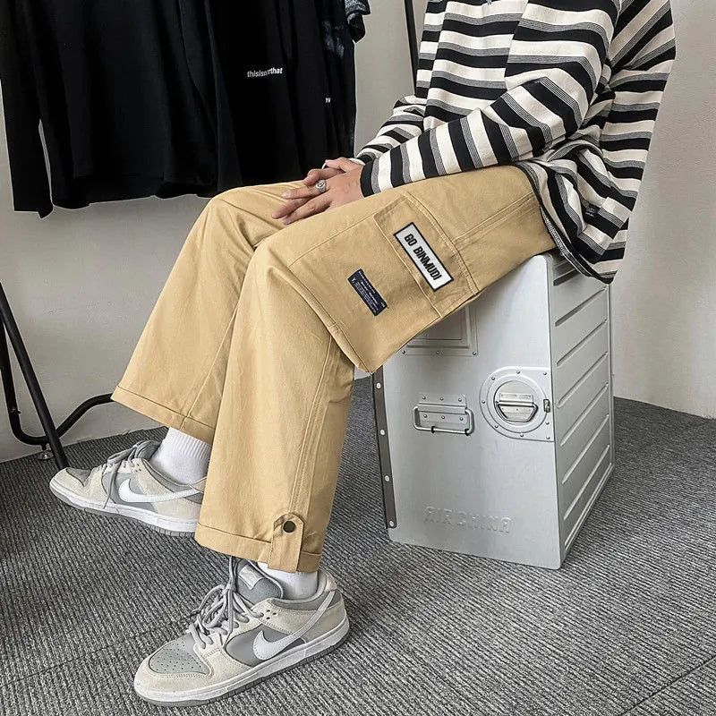 Patchwork Cotton Wide Leg Cargo Pants