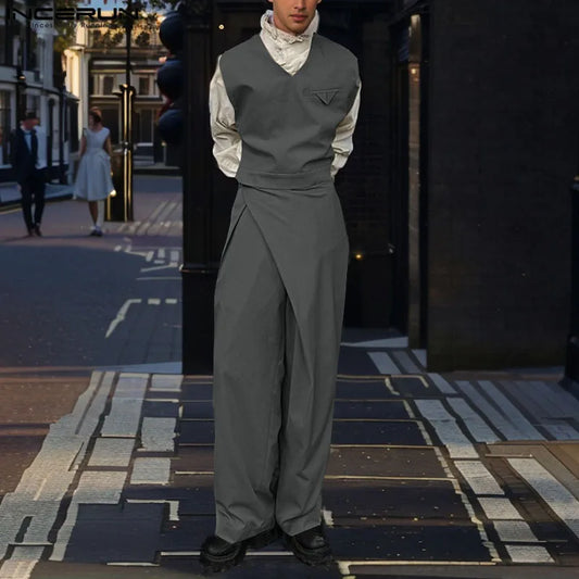 Deconstructed Solid Color Casual Vest Pant