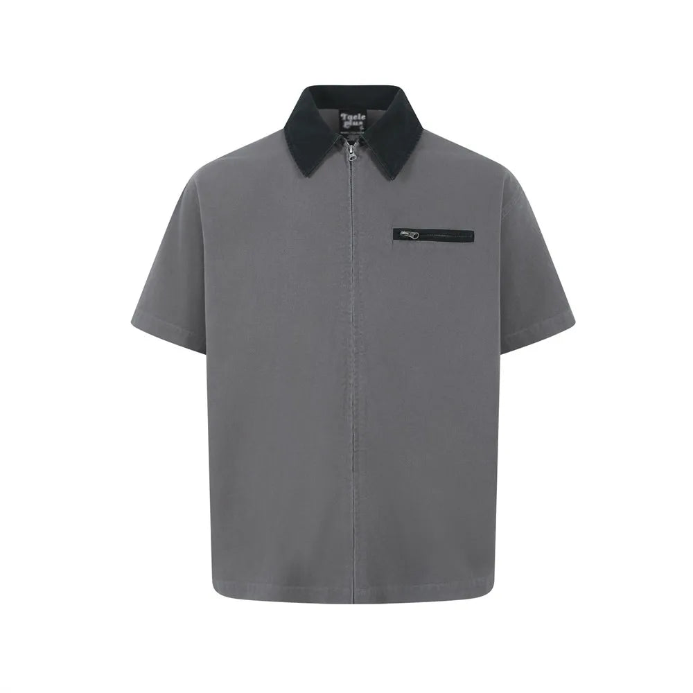 Retro Spliced Cargo Short Sleeve Shirt