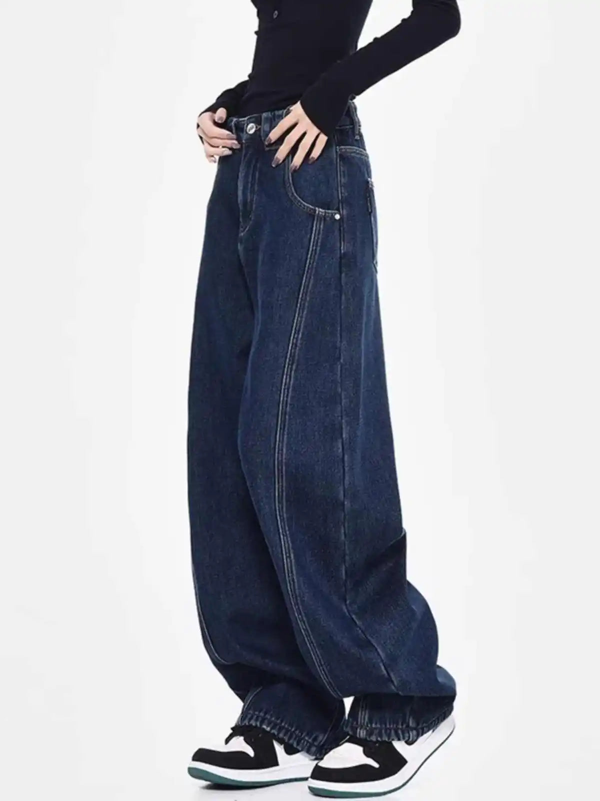 Vintage Oversize Blue Ripped Denim Jeans