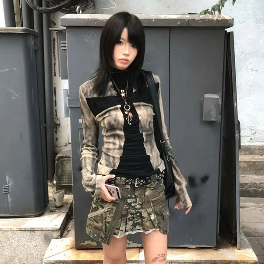 Vintage Japanese Ribbed Cross Print T-Shirt