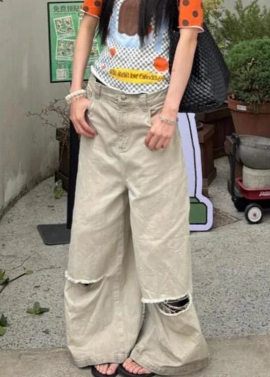 Retro Wide Leg Vintage Apricot Jeans