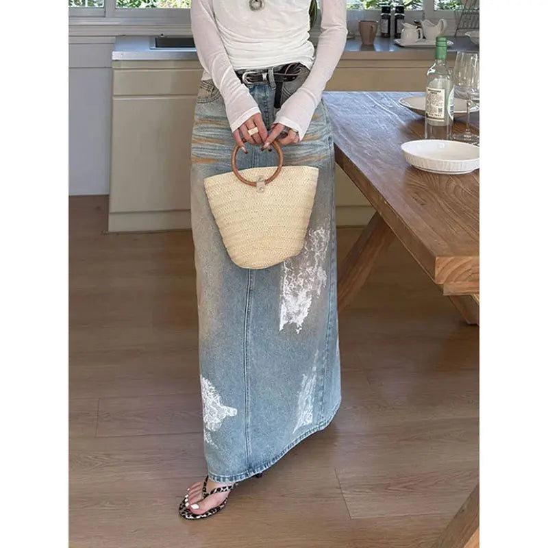 Slimming Vintage High Waisted Denim Skirt