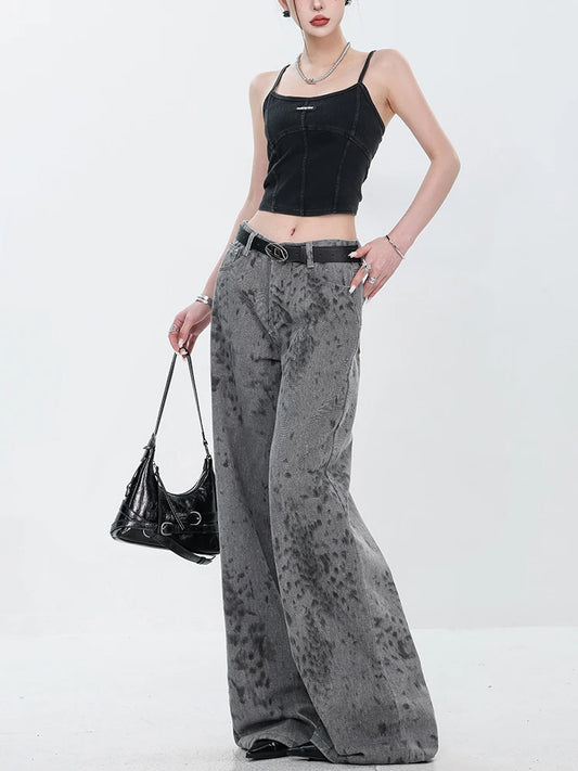 Vintage Print High Waisted Wide Jeans