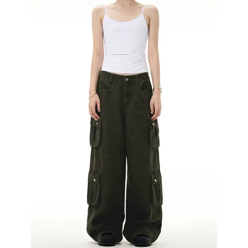 Military Green High Waist Straight Jeans