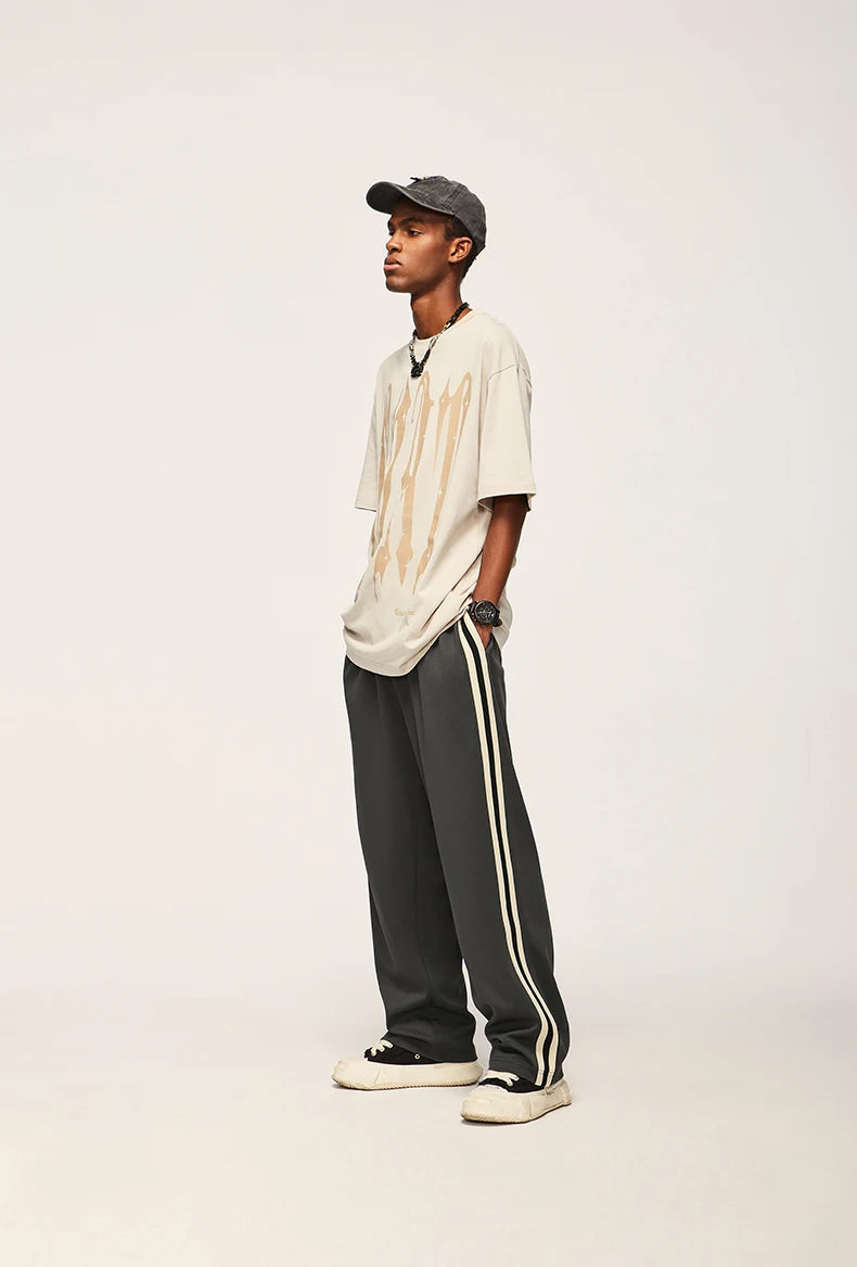Elastic Waist Striped Straight Leg Pants