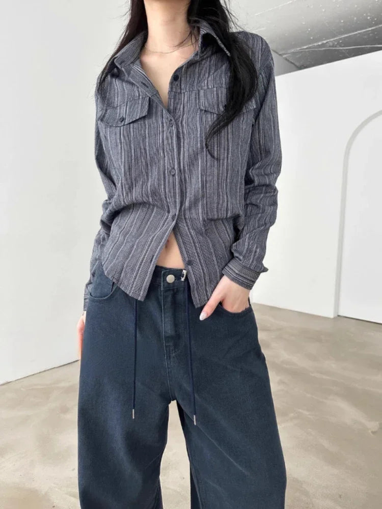 Slim Fit Korean Aesthetic Striped Shirt