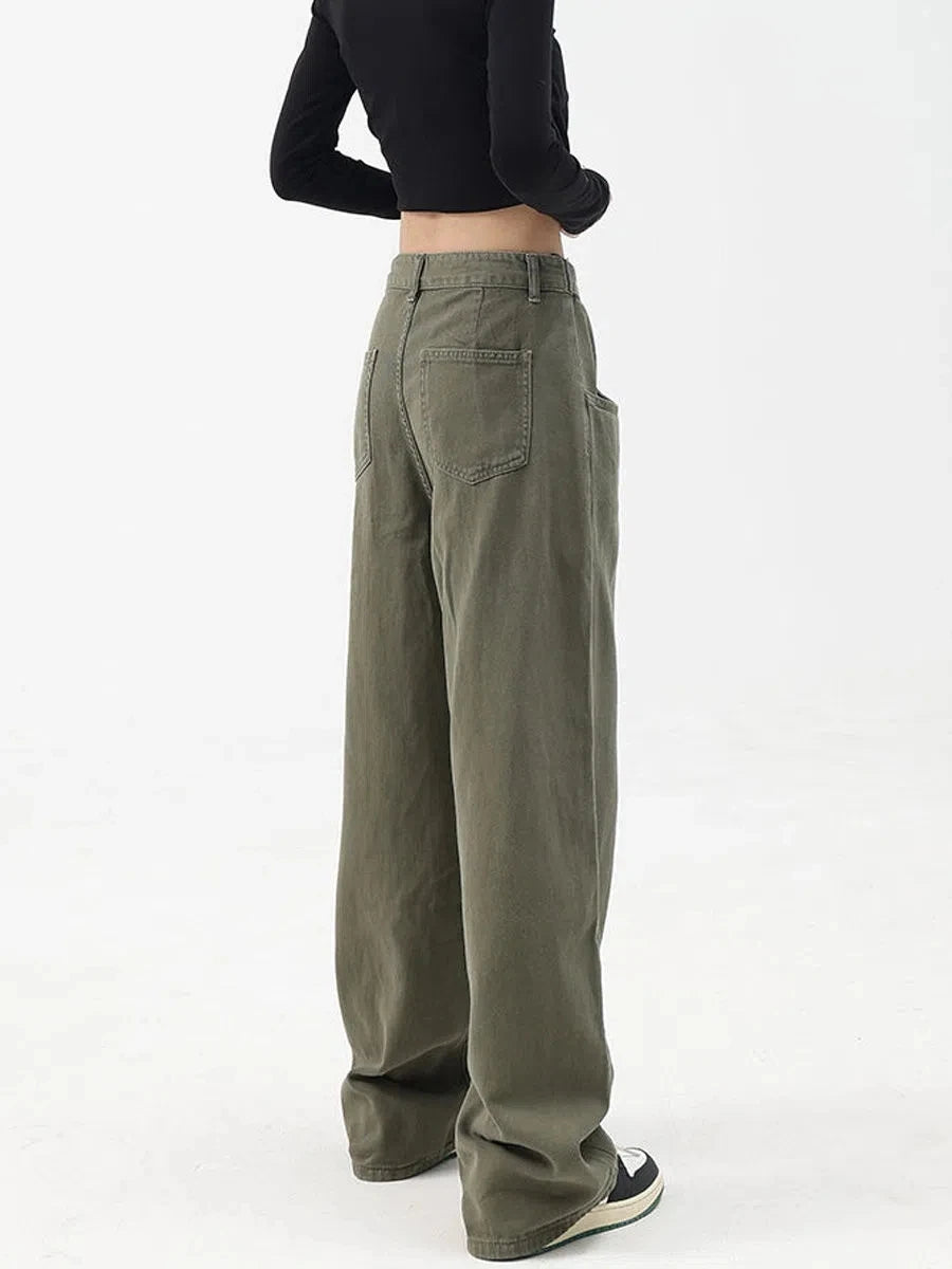 High Waist American Green Wide Jeans
