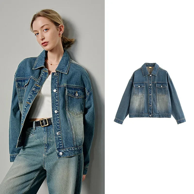 Stylish Single Breasted Denim Jacket Jeans
