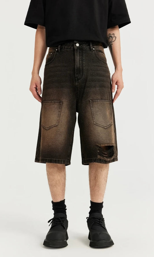 Vintage Ripped Distressed Cargo Denim Shorts