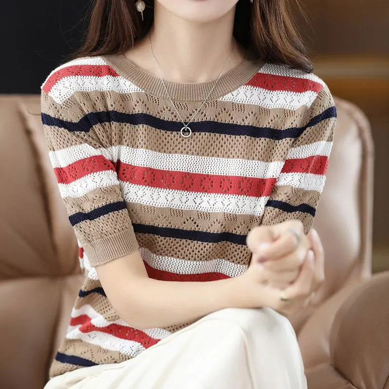 Hollow Out Contrasting Colors Summer Sweaters