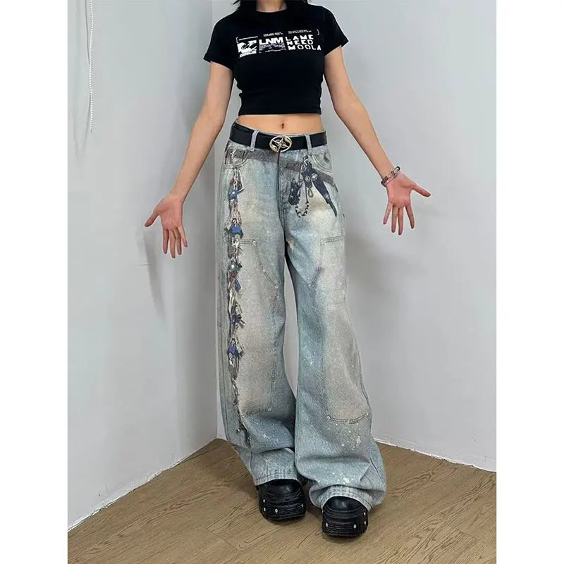 Vintage Washed Loose High Waist Jeans