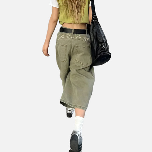 Vintage Green Y2K Baggy Loose Jorts