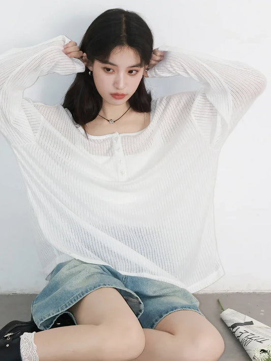 Slightly Transparent Korean Chic Women's T-Shirt