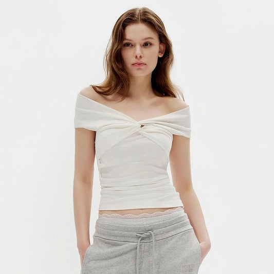 Vintage White Off-Shoulder Aesthetic T-Shirt