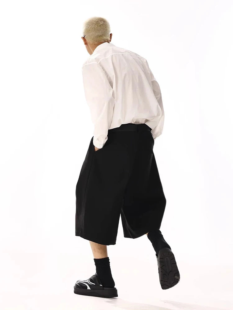 Black Wide Leg Suit Shorts