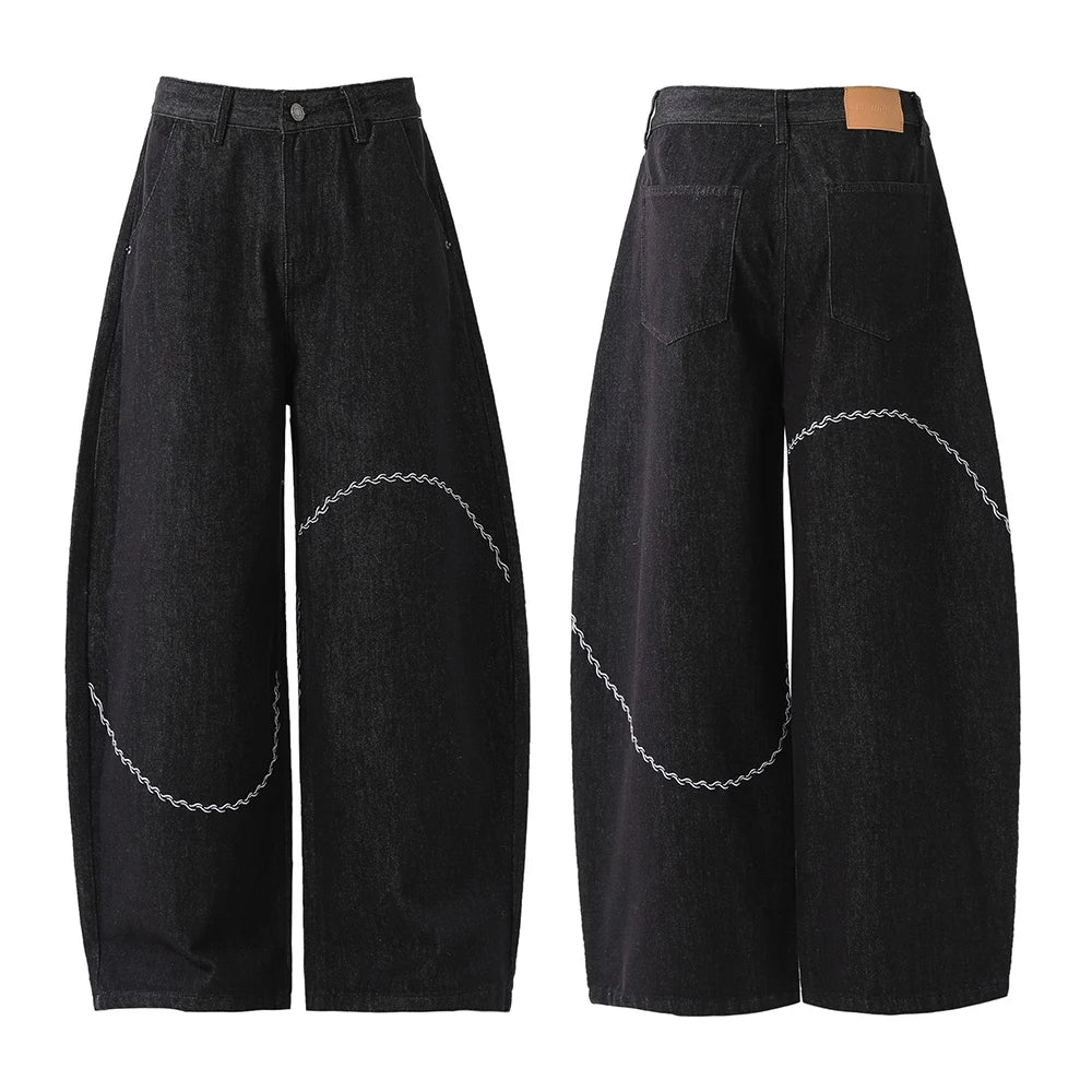 Retro Embroidered Loose Fit Jeans