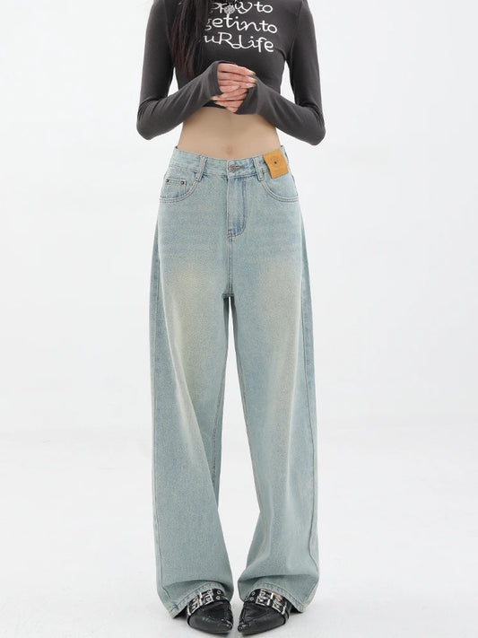 High Waist Vintage Denim Wide Jeans