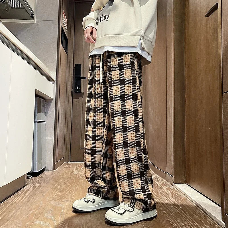Plaid Baggy Woolen Pants Autumn Pants