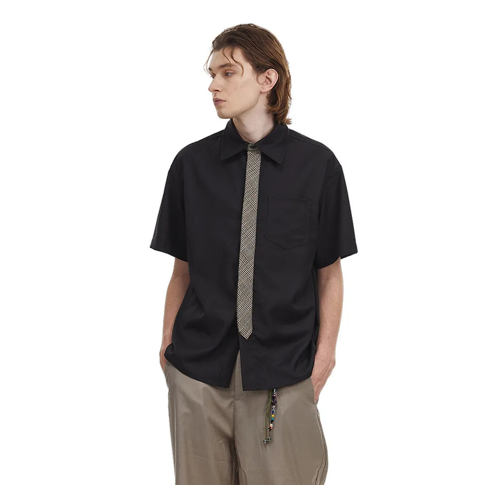 Retro Solid Color Pocket Short Shirt