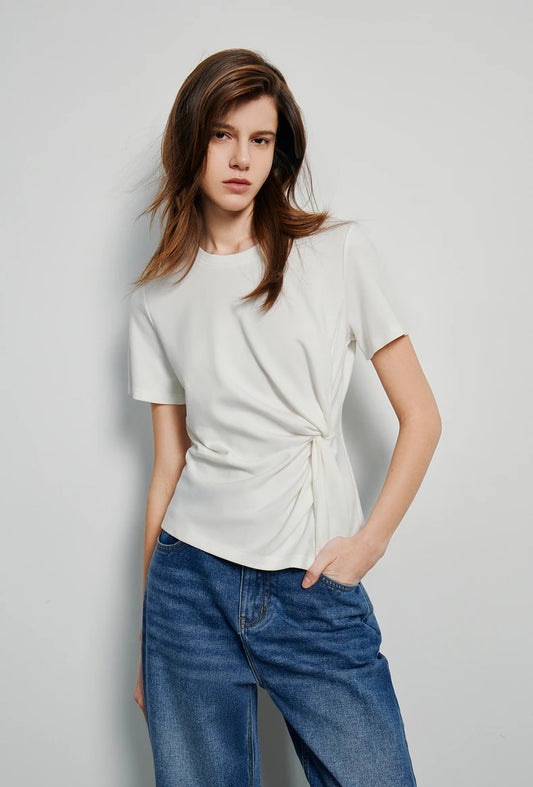 Pleated Tie Irregular Crop T-shirt