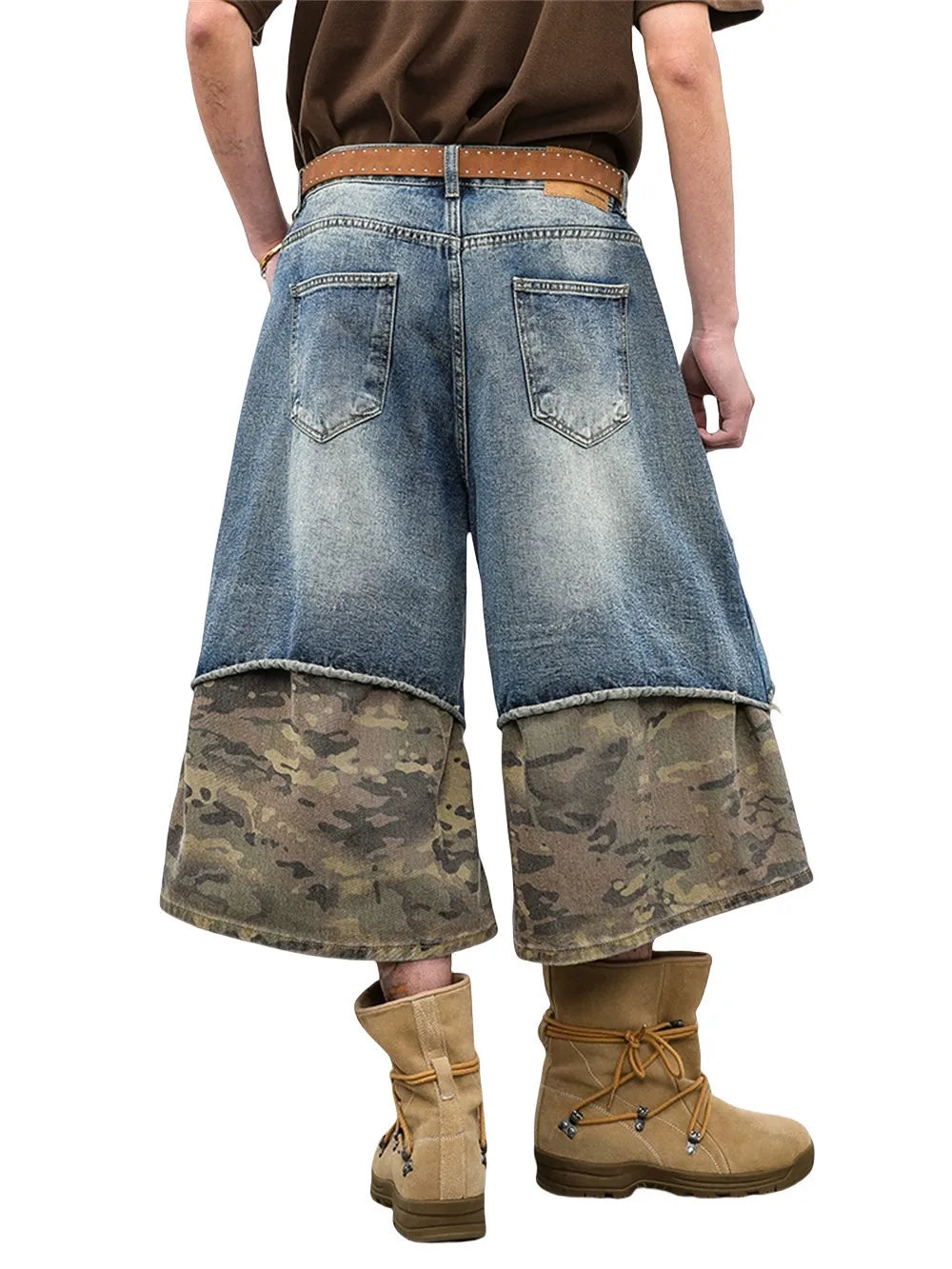 Camouflage Patchwork Retro Distressed Denim Jeans